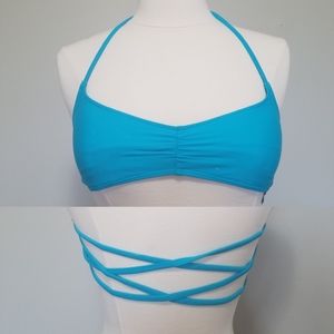 Aerie Teal Blue Swim Bikini Top sz XS criss cross strap design